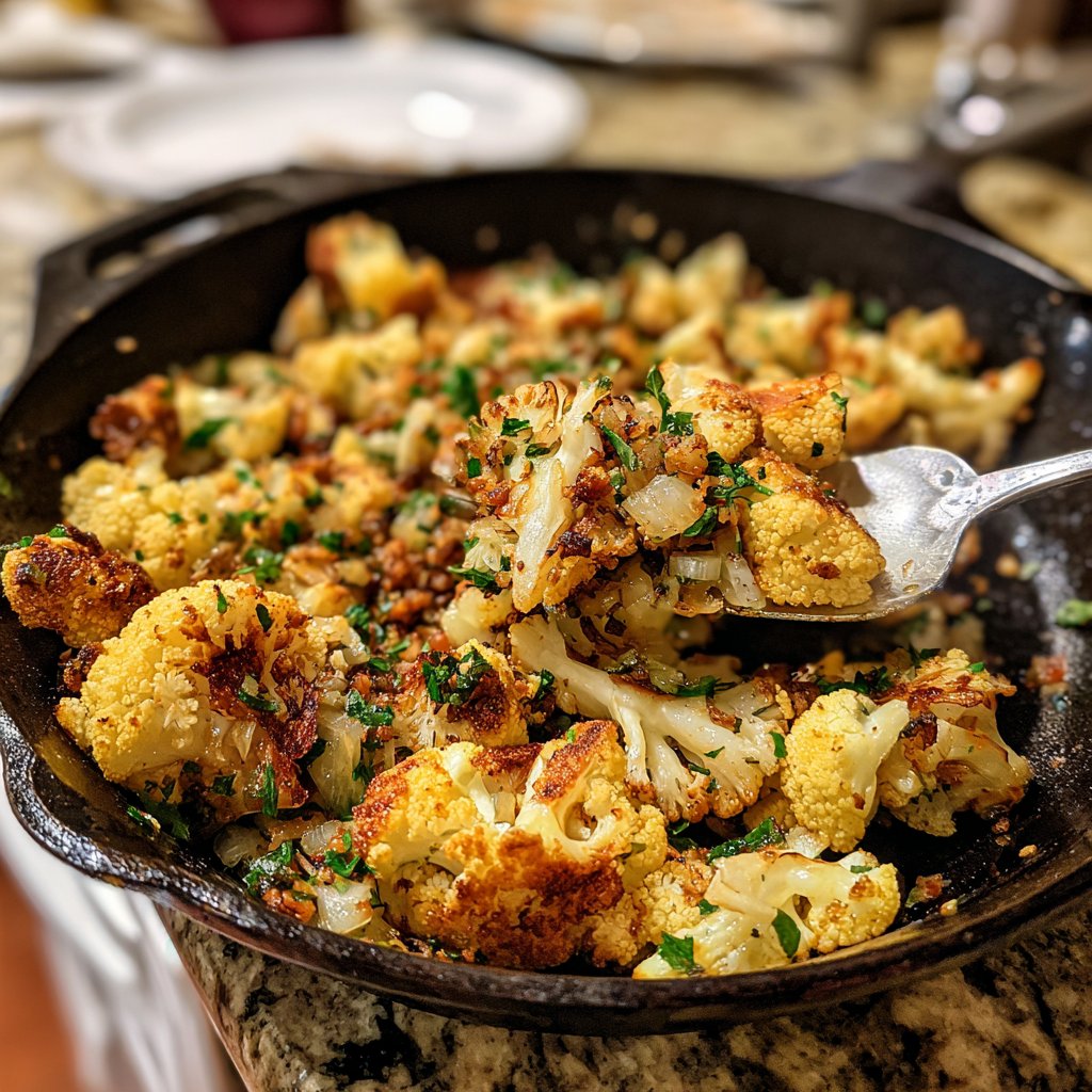 Blumenkohlpfanne mit Knoblauch