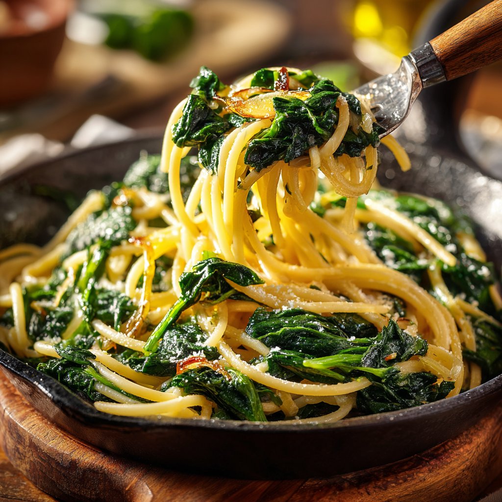 Spaghetti mit Spinat und Knoblauch