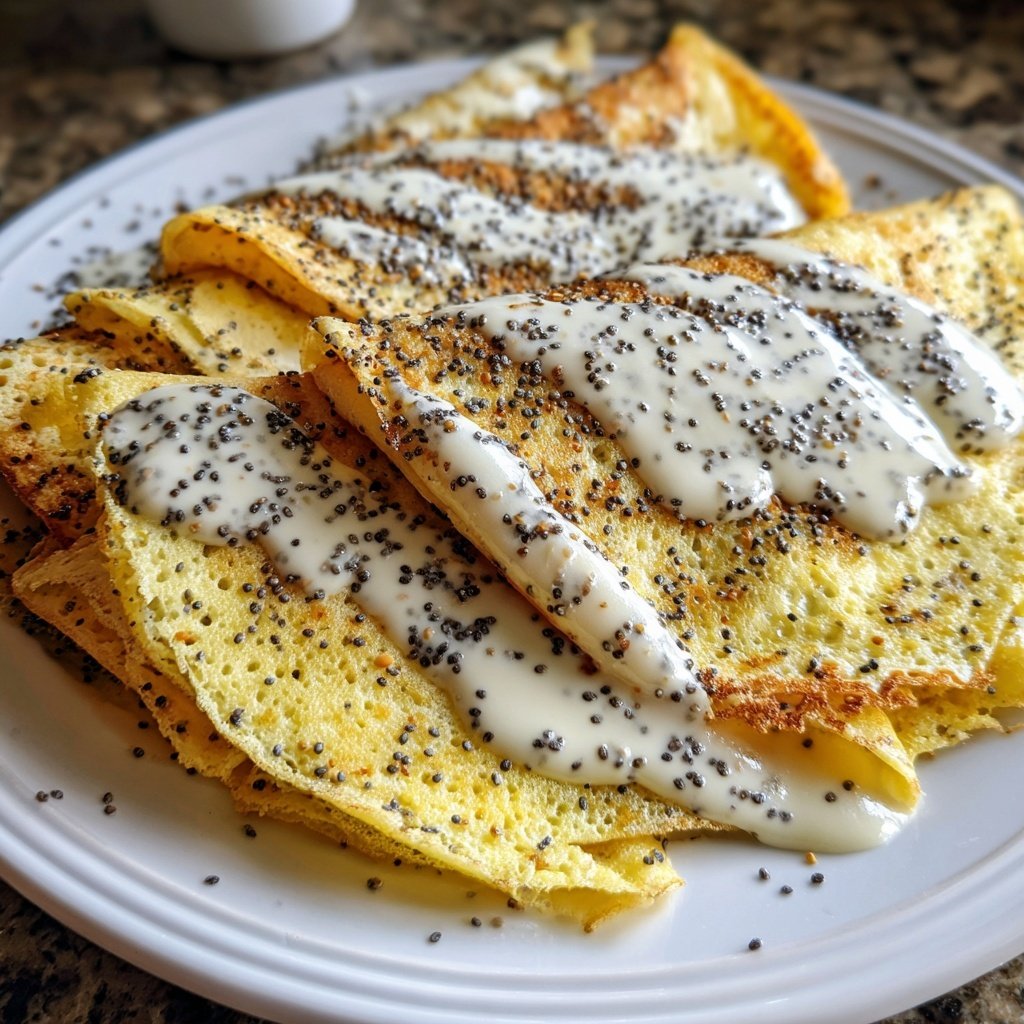Pfannkuchen mit Mohn und Vanillequark